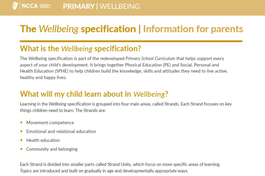 Cover of Wellbeing Information for Parents Document